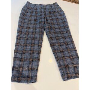 Veronica Beard Blue & Orange Tweed Plaid Pants With Button Details